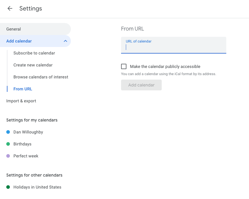 Adding iCal URL to google calendar