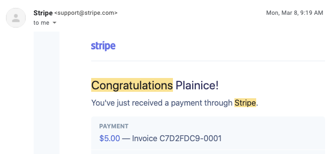 Email of my first paying customer