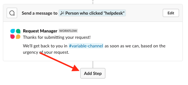 Slack workflow add step