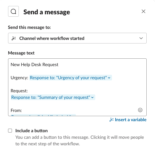 Send message using variables from the form