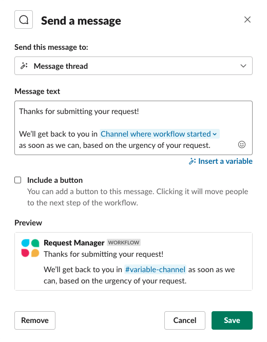 Workflow step - send a message