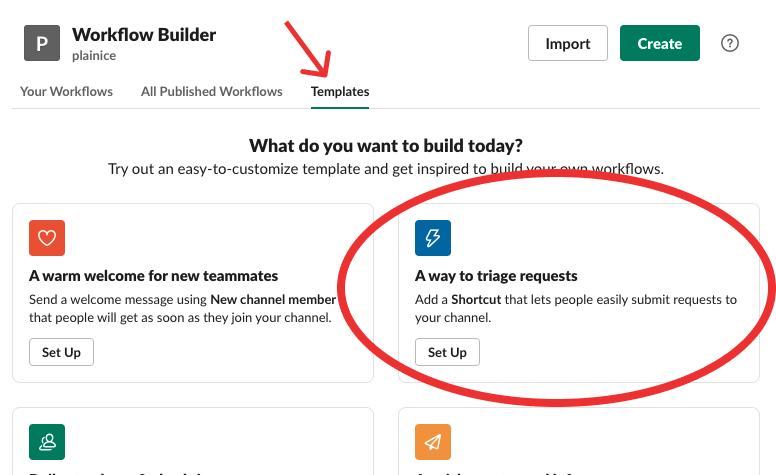 Slack workflow templates
