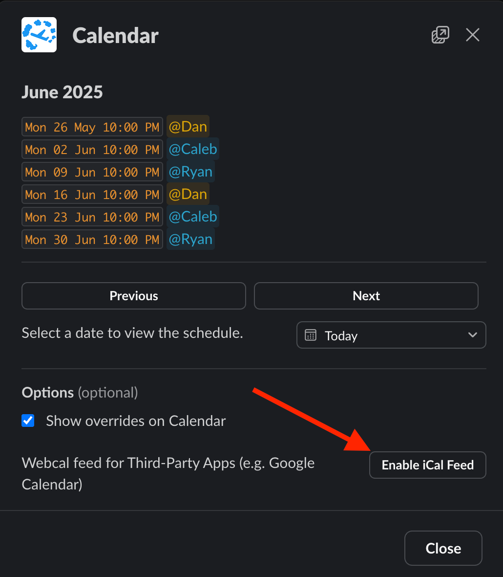 Enabling iCal feed in Tellspin